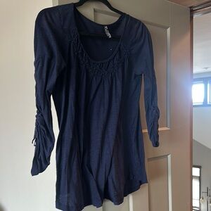 Free People Blue Ruched Long Sleeve Top
